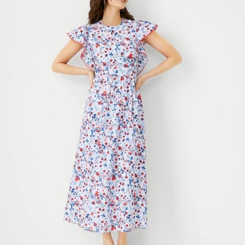 Ann Taylor Floral Ruffle Sleeve Maxi Dress